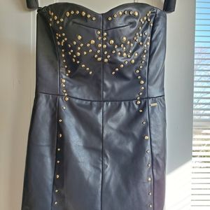 Armani Exchange- Black Strapless Dress. Faux leath